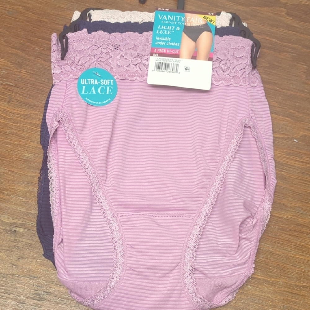 Small Women's 5 Vanity Fair 3pk Underwear Light & Luxe Hi Cut Panties New